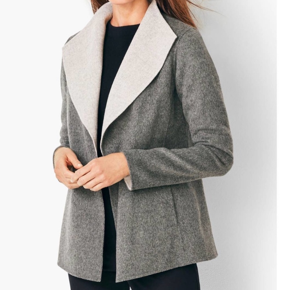 Talbots Double Face Wing Collar Wool Jacket Two Tone Grey Size Small